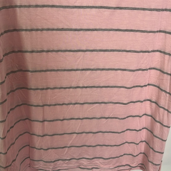 Women’s Plus Size Blush Pink/Gray Striped  Cage Front Short Sleeve T-Shirt - Picture 2 of 6